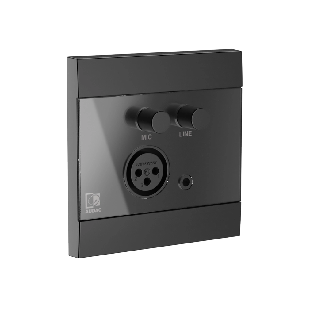 AUDAC - WP210/B - Universal wall panel - Microphone & line input - 80 x 80 mm - Black version - EU-style standard