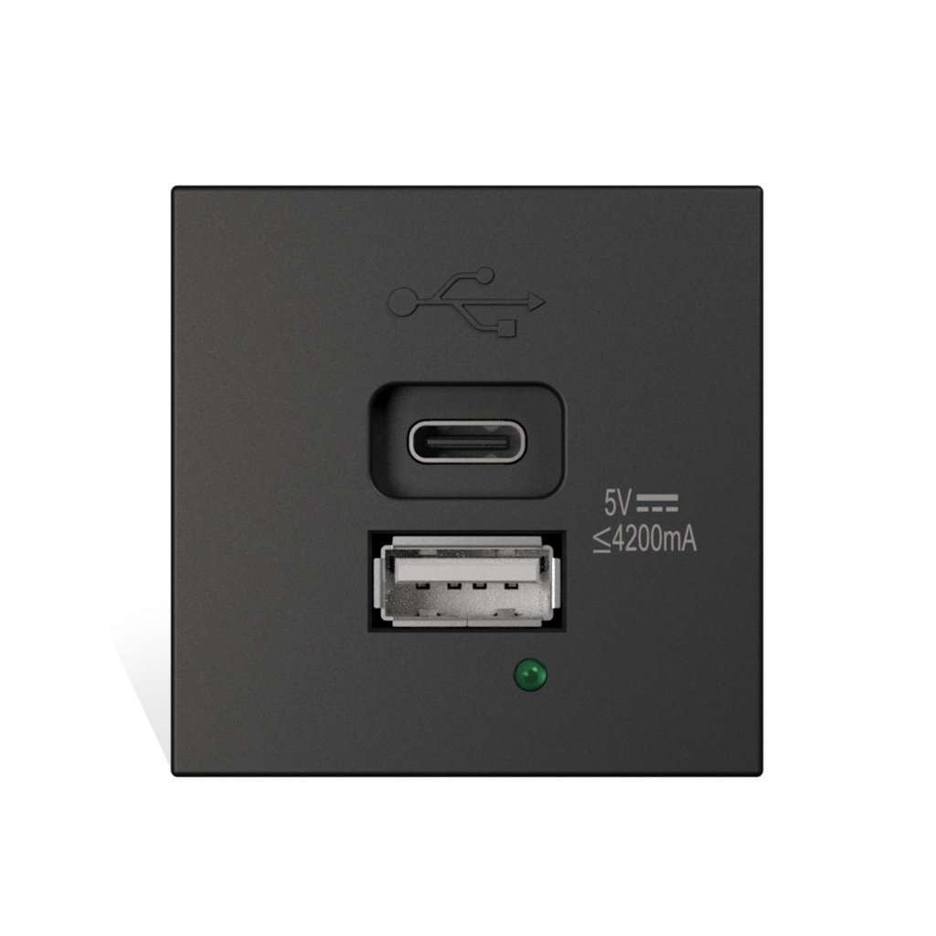 CAYMON - CP45PUSB/B - Connection module - Charger module with USB type A and type C - Black version - 5V/4200 mA