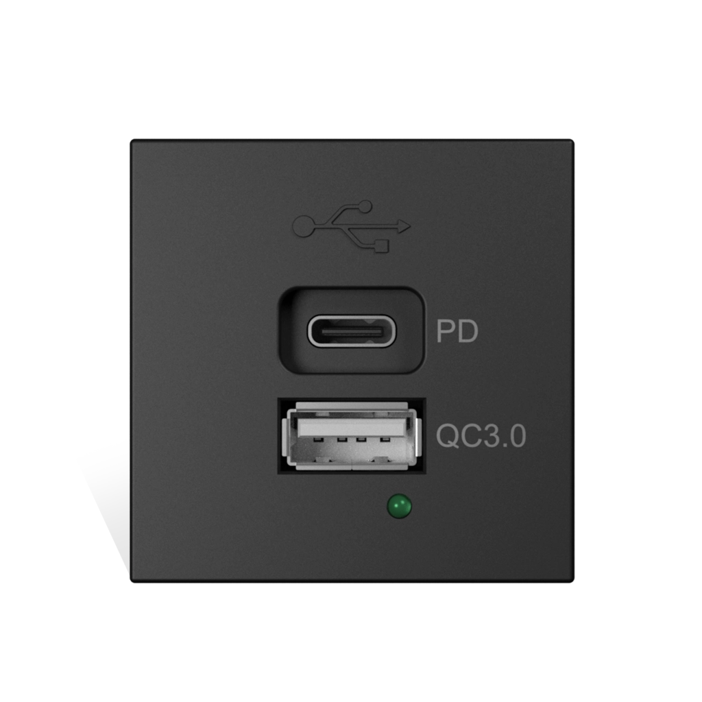 CAYMON - CP45PUSB65/B - Connection module - Charger module with USB type A and type C - Black version - 65W 20V/3.25A