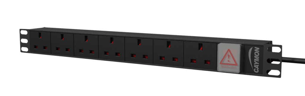 CAYMON - PSR107UKS/B - 19" power distribution unit - 7x UK sockets + front switch - Black version