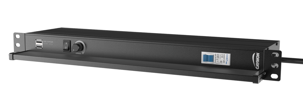 CAYMON - PSR428UK/B - 19" power distribution - 8 x UK sockets - Light/USB/Fuse - Black version