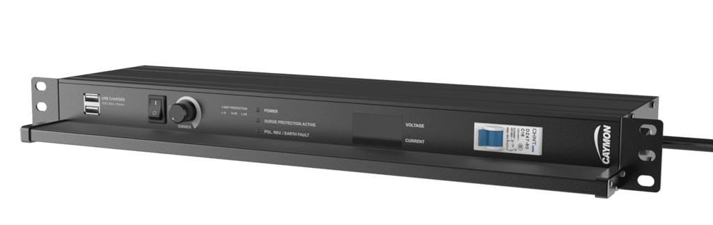 CAYMON - PSR529F/B - 19" power distribution - 9 x French sockets - Light/USB/Fuse/Surge/Display - Black version