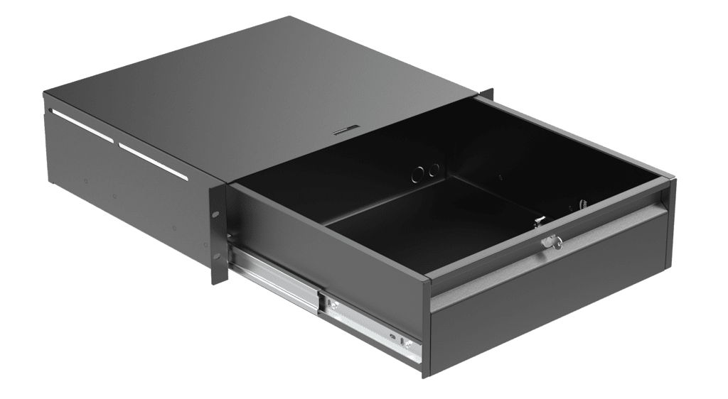 CAYMON - RD320L/B - 19" rack drawer - 3 unit - Black version - With lock