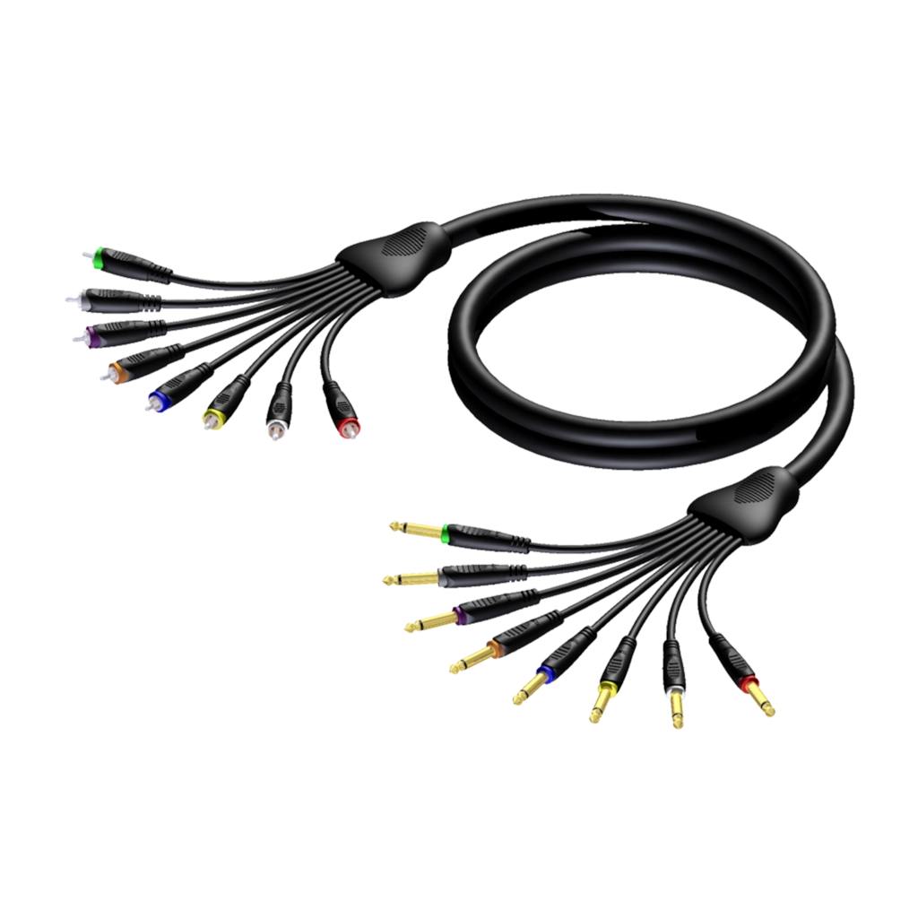 PROCAB-rental - REF8010/5 - Multi core cable - 8 x 6.3 mm Jack male mono - 8 x RCA/Cinch male - 5 meter