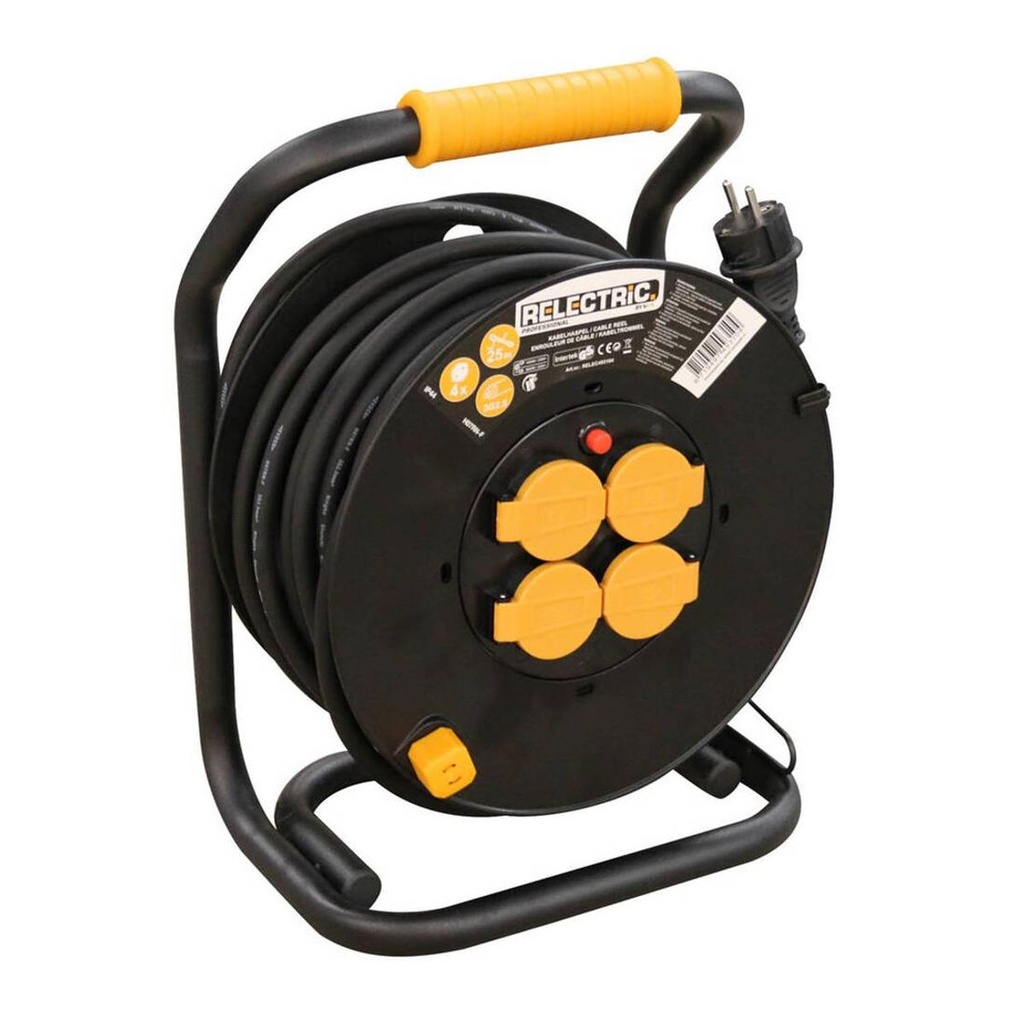 Power cable reel 25m rubber cable with 4 outlets (Schuko)