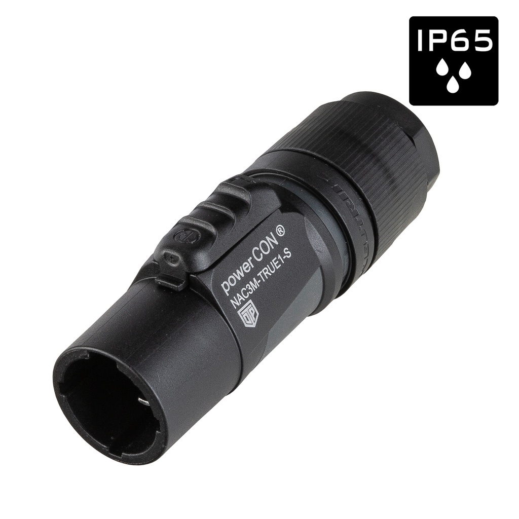NEUTRIK - NAC3M-TRUE1-S - Neutrik PowerCON TRUE1 locking male cable connector with power-out and screw terminals for cable diameters from 6 to 12mm (IP65)