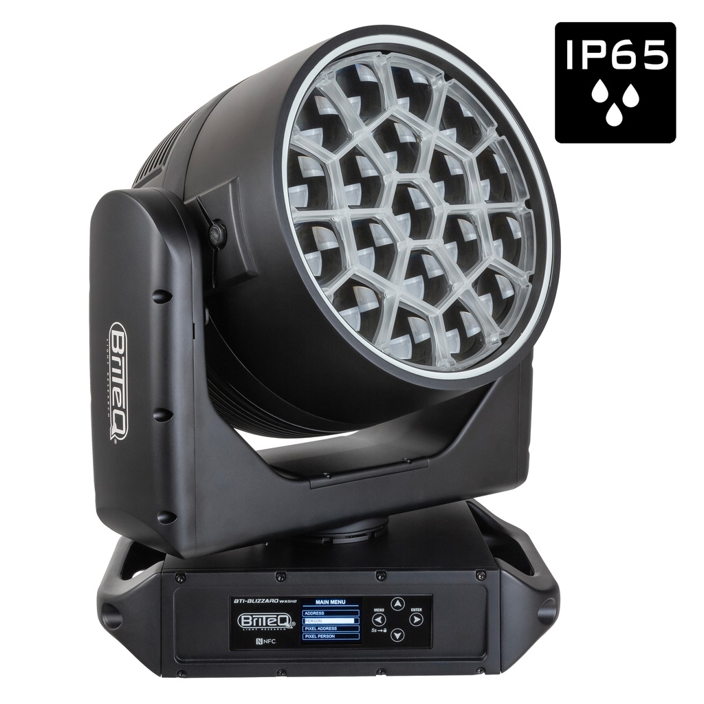 BRITEQ - BTI-BLIZZARD WASH2 - Powerful and robust outdoor moving wash equipped with 19x50W RGBL LEDs, full pixel controlled by DMX, Artnet & sACN.
NFC and wireless DMX equipped as standard.