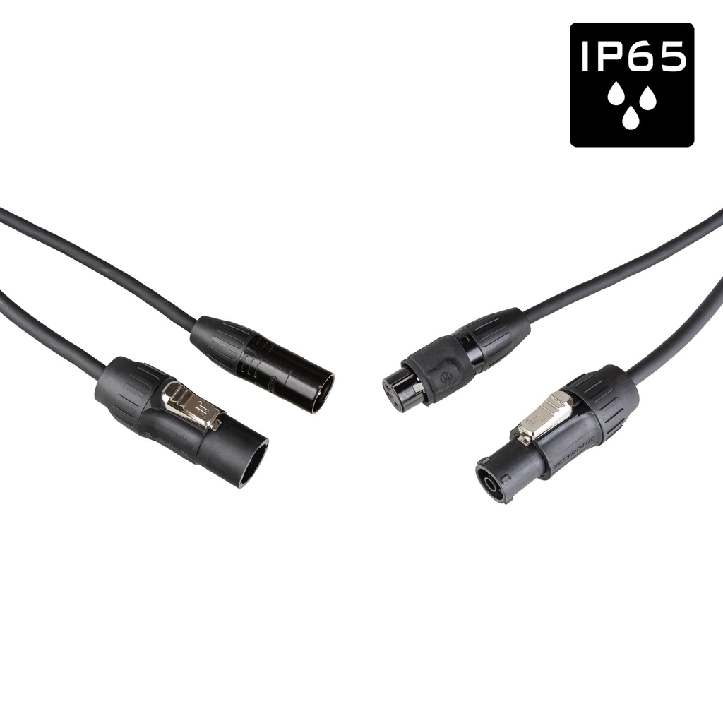 HILEC - PCT1-HYBRID-XLR3-10M - Outdoor DMX + Power Combi Cable with Seetronic IP65 3-Pin XLR and PowerCON TRUE1-compatible connectors - Length 10m