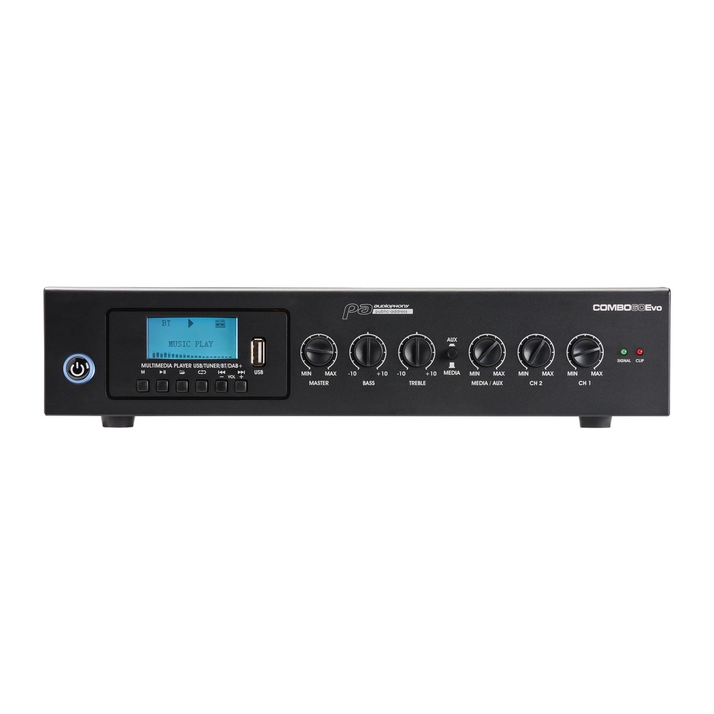 AUDIOPHONY PA - COMBO60Evo - Amplifier / Mixer 100V - 60W with integrated media player: USB, FM tuner, Bluetooth and DAB+