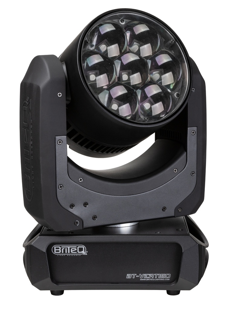 BRITEQ - BT-VERTIGO - Compact moving wash equipped with 7x60W RGBL LEDs, extremely fast Pan/Tilt/Zoom movements & large 4°-70° zoom range