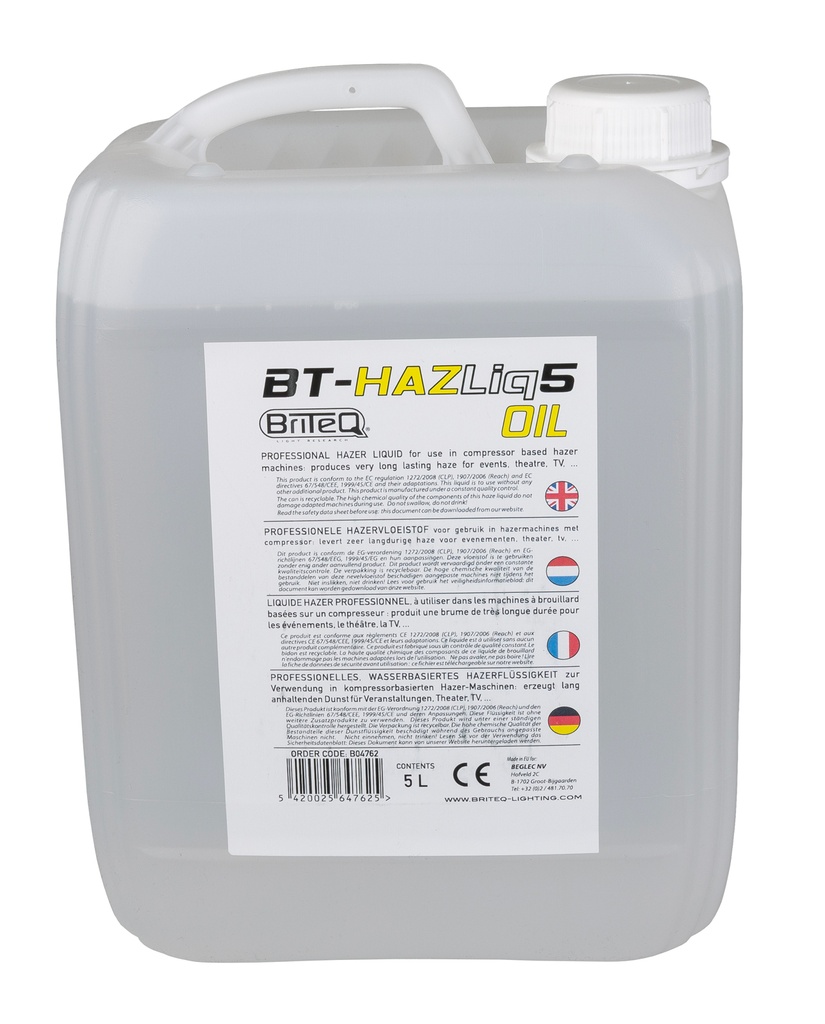 BRITEQ - BT-HAZLIQ5 OIL - PROFESSIONAL HAZER LIQUID, oil based, for use in compressor-based hazer machines