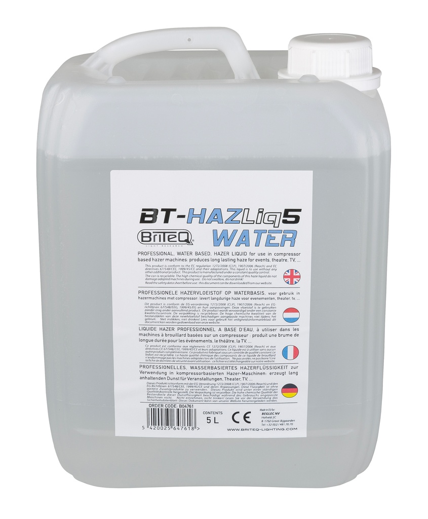 BRITEQ - BT-HAZLIQ5 WATER - PROFESSIONAL HAZER LIQUID, water based, for use in compressor-based hazer machines