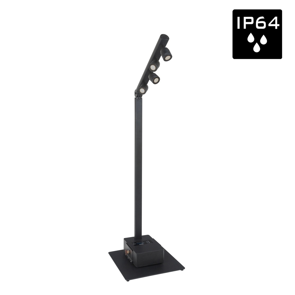 BRITEQ - BTI-AKKUPOLE BLACK - Stylish IP64 OUTDOOR battery-powered 4x 5Watt LED-lighting pole with wireless DMX, perfect to light up garden parties, buffets, presentation counters, etc.