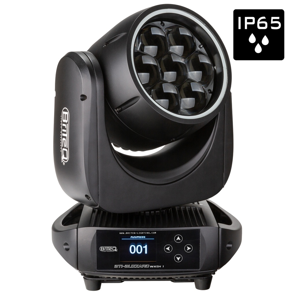 BRITEQ - BTI-BLIZZARD WASH1 - Extremely compact, lightweight and powerful IP65 outdoor + indoor moving wash using 7x 40W RGBL LEDs