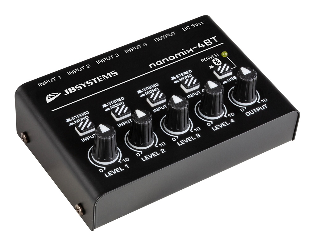 JB SYSTEMS - NANOMIX-4BT - Ultra-compact all-in-one unit: 4 channel line mixer / stereo audio interface / Bluetooth receiver