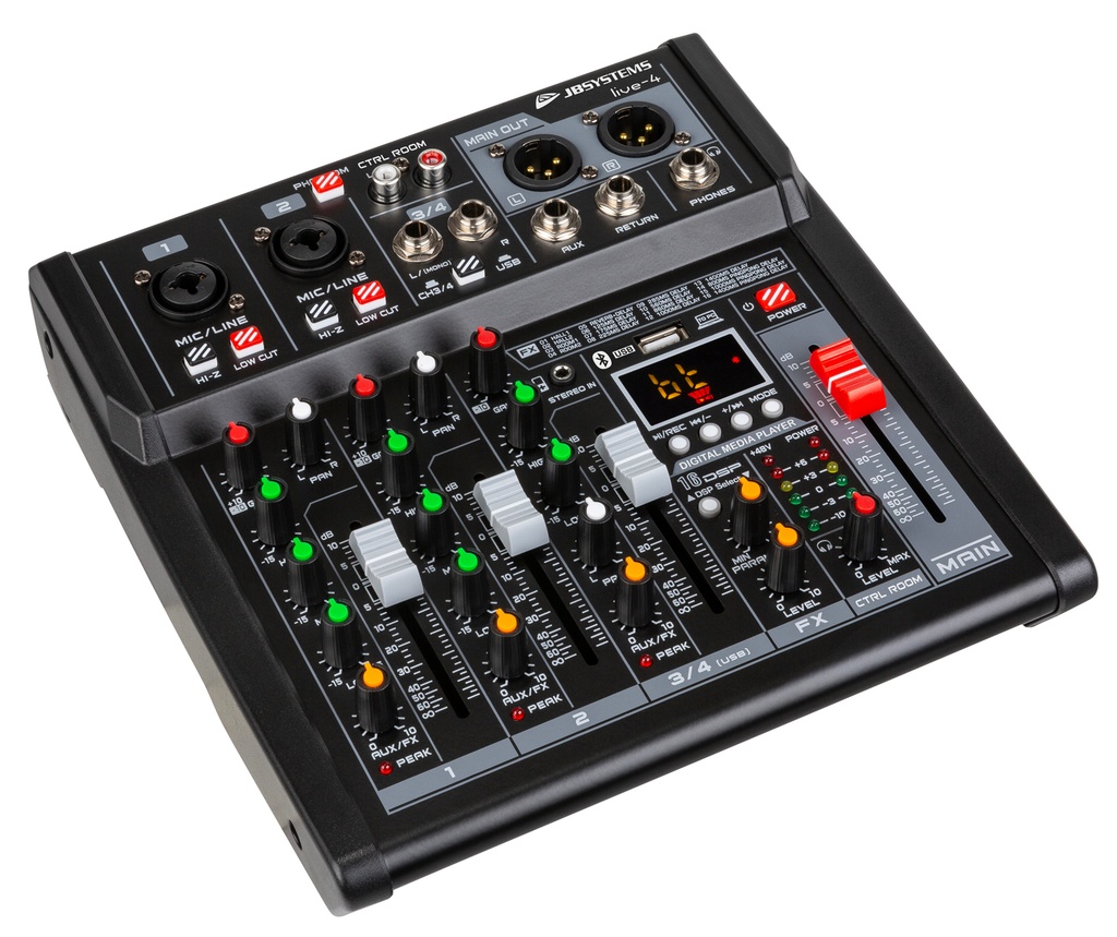 JB SYSTEMS - LIVE-4 - Versatile PA mixer in a handy compact format, 4 inputs / 3-channels