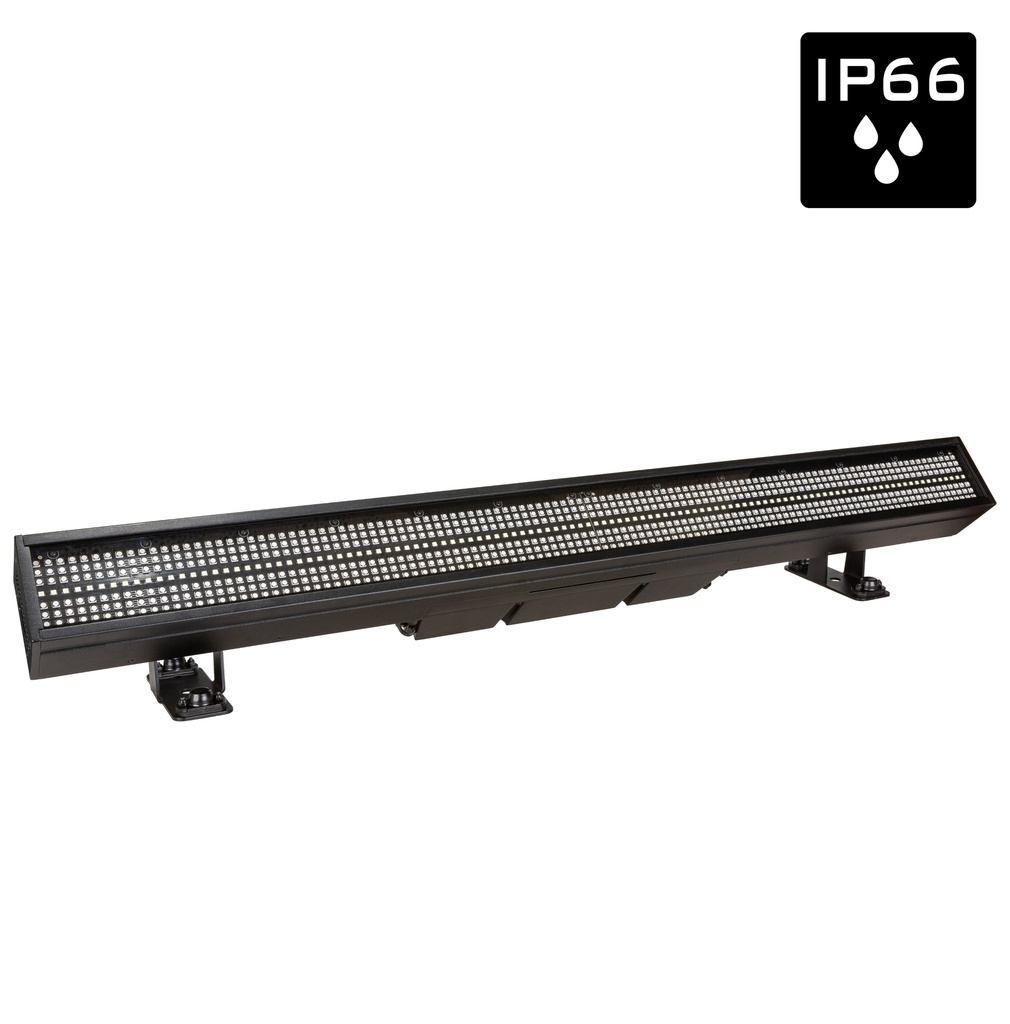 BRITEQ - BTI-LIGHTSTRIKE IP66 - An extremely powerful and versatile OUTDOOR hybrid LED Pixel mapping bar with 112 super bright CW leds (16 zones) and 672 RGB leds (32 zones).
Art-Net / sACN control: excellent for TV-studios, concert stages, …