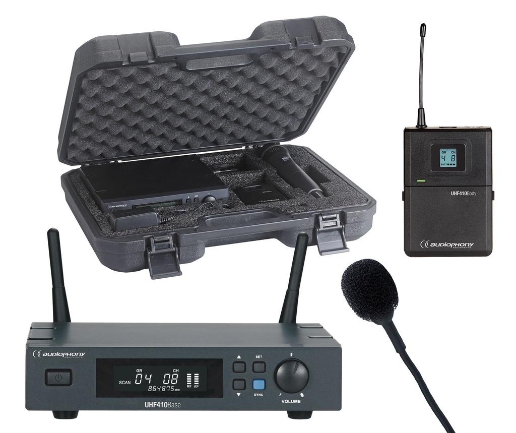 AUDIOPHONY - PACK-UHF410-Lava-F5 - Set including a UHF True Diversity receiver, bodypack, Lavalier microphone and transport case - 500MHz range