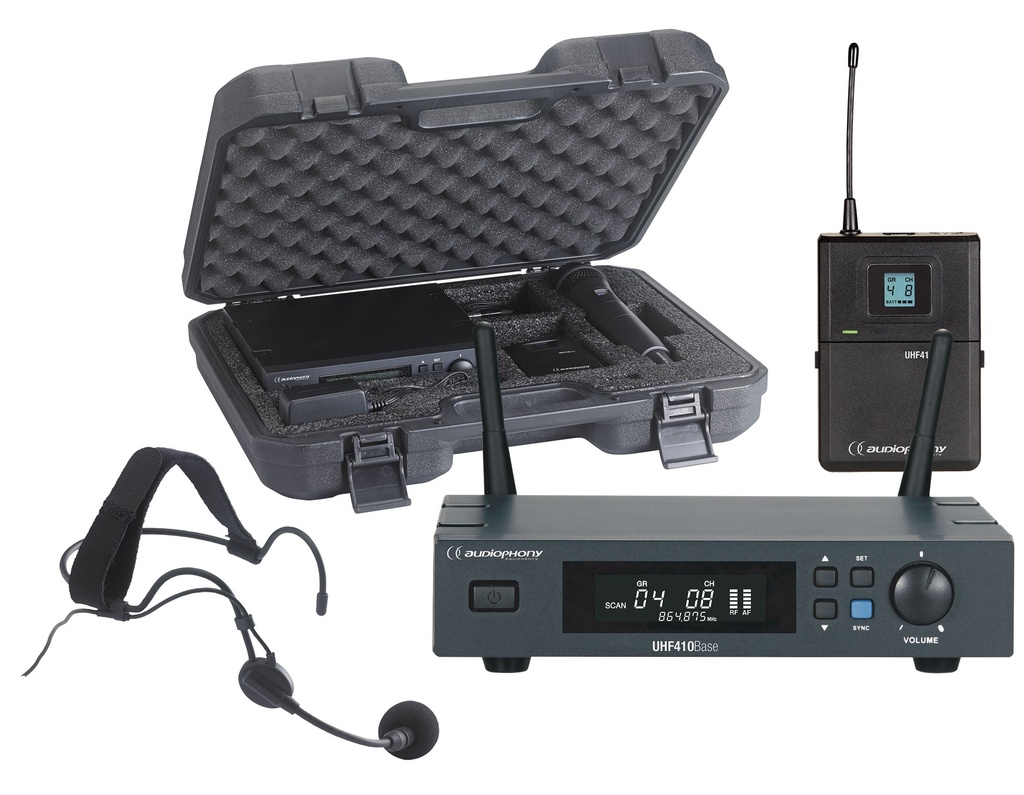 AUDIOPHONY - PACK-UHF410-Head-F5 - Set including a UHF True Diversity receiver, bodypack, headband microphone and transport case - 500MHz range