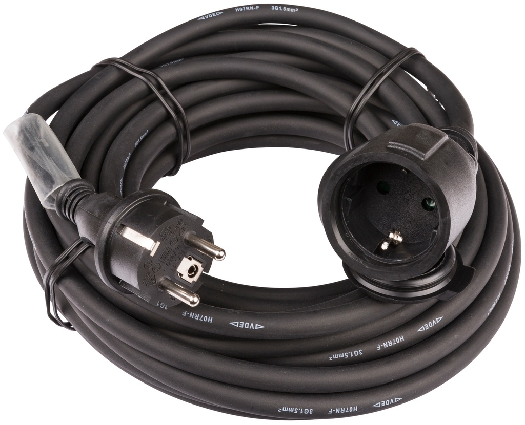 HILEC - POWERCABLE-3G1,5-20M-G - Power extension cable 3G1,5 and German Shuko connectors - Length 20m