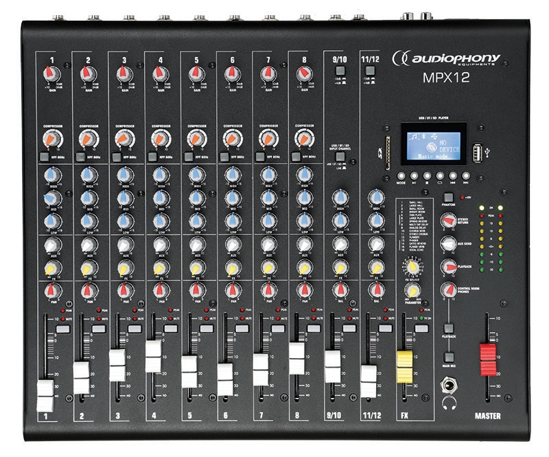 AUDIOPHONY - MPX12 - 12 channel mixer with compressor, effects and USB / SD / Bluetooth Player