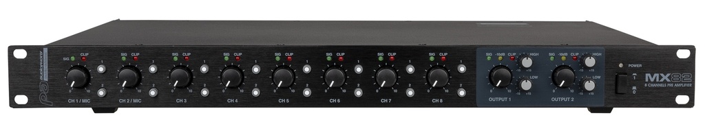 AUDIOPHONY PA - MX82 - Mixer 1 unit 8 inputs / 2 stereo outputs with priority + Remote Mic	