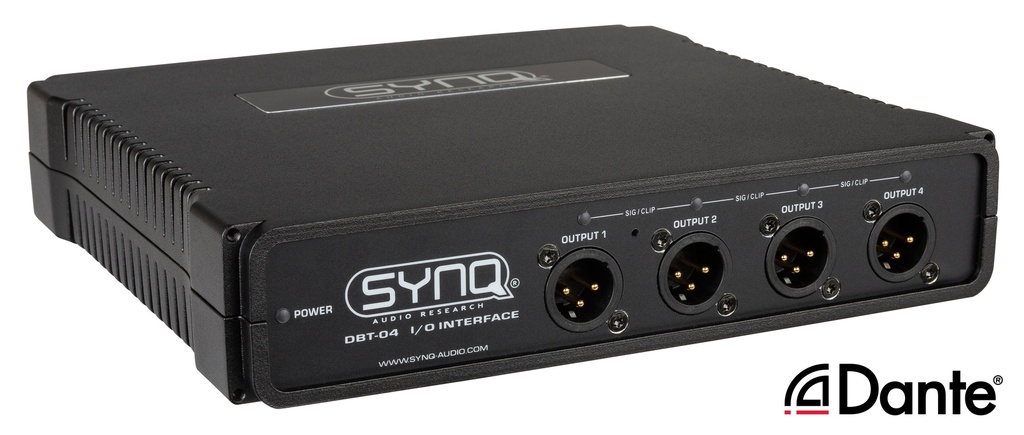 SYNQ - DBT-04 - Premium quality analog / DANTE® network audio bridge with AES67 support for touring applications with 4 analog outputs