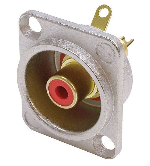 NEUTRIK - NF2D-2 - Neutrik Phono / RCA socket in nickel D-shape housing, red isolation washers, solder version