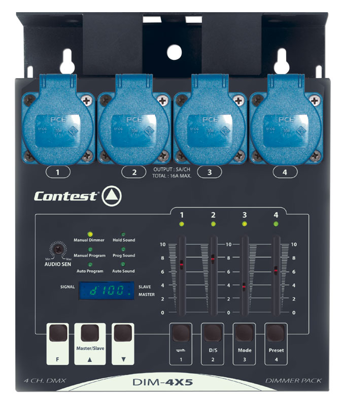 CONTEST - DIM-4X5 - Power pack 4-way DMX and analogic 4x5A compact bloc with faders