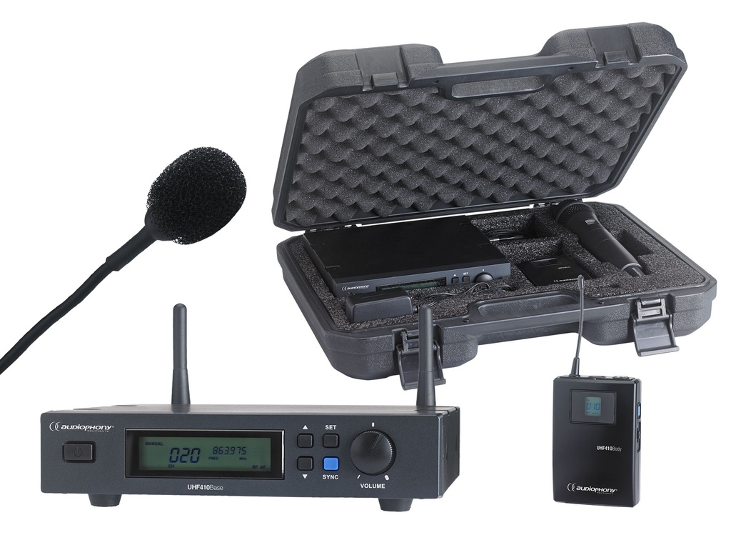 AUDIOPHONY - PACK-UHF410-Lava-F8 - Set including a UHF True Diversity receiver + bodypack and a Lavalier microphone in their transport case - 800MHz range