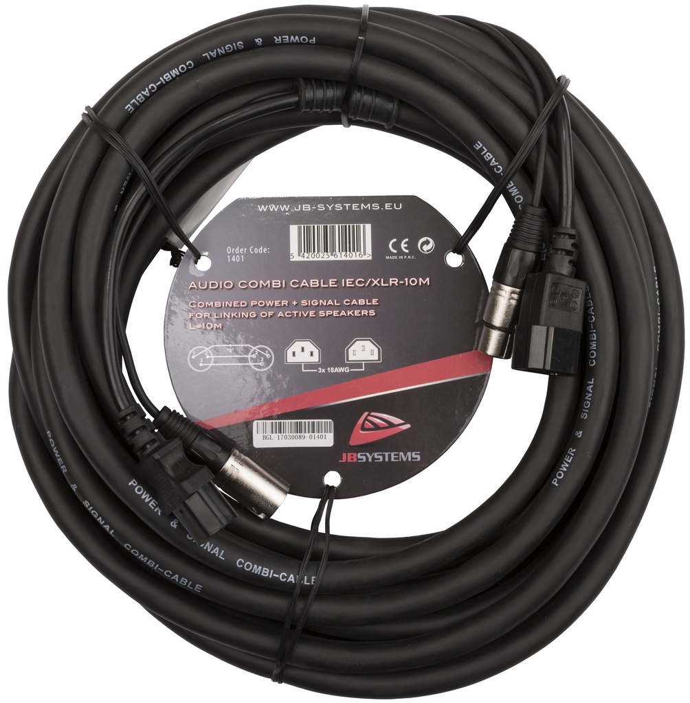 HILEC - AUDIO COMBI CABLE IEC/XLR-10M - Combicable with IEC power and 3pin XLR connectors - 10m