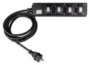 HILEC - MULTISOCKET4PRO-G-5M - Professional power distribution box with 4 covered sockets with flexible rubber cable and transparent heat shrink (7cm, not shrunk) for custom labels