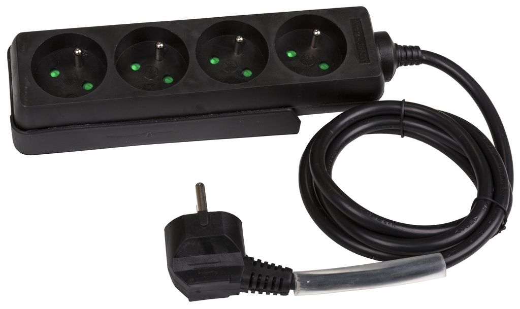 HILEC - MULTISOCKET4-F - Power distribution box with 4 sockets with mounting slider and transparent heat shrink for custom labels