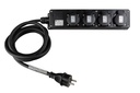 HILEC - MULTISOCKET4PRO-F-3M - Professional power distribution box with 4 covered sockets&nbsp; with flexible rubber cable and transparent heat shrink for custom labels.