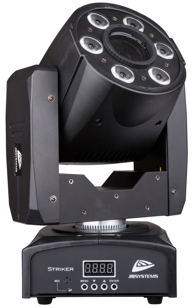 JB SYSTEMS - STRIKER - Compact LED moving spot (10°-30W-White) and wash (6 x 8W RGBW) for DJs and smaller clubs. 
Prepared for wireless DMX: just plug-in an optional WTR-DMX DONGLE !

