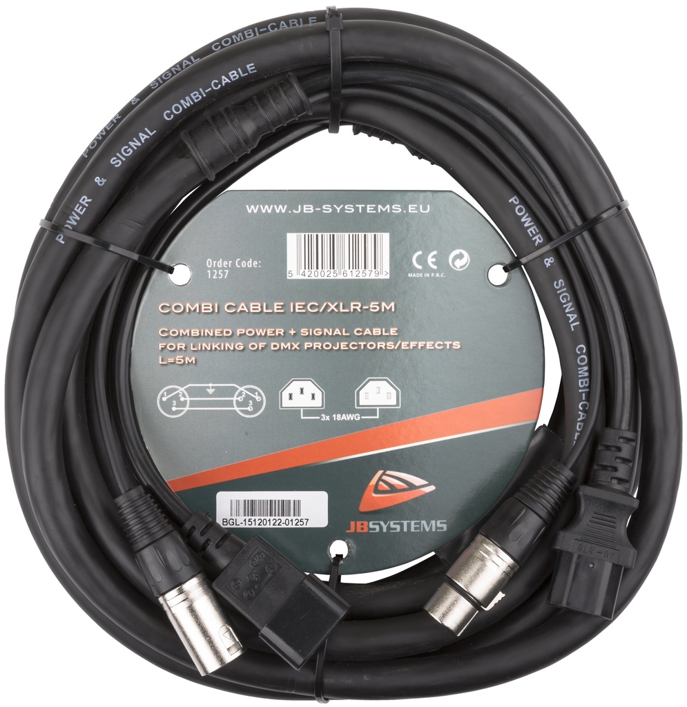 HILEC - COMBI CABLE IEC/XLR 5M - Power IEC + 3pin DMX cable 5m