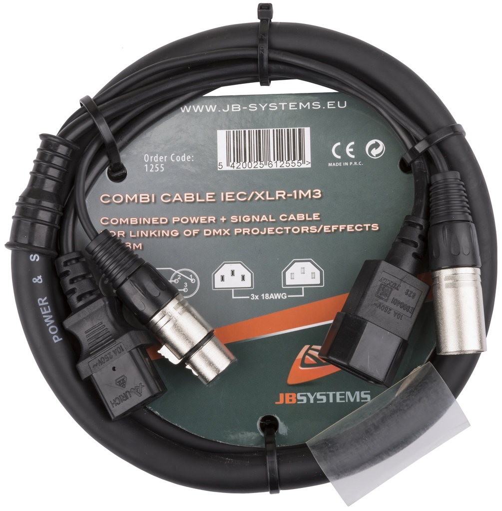 HILEC - COMBI CABLE IEC/XLR-1M3 - Power IEC + 3pin DMX cable - 1.3m