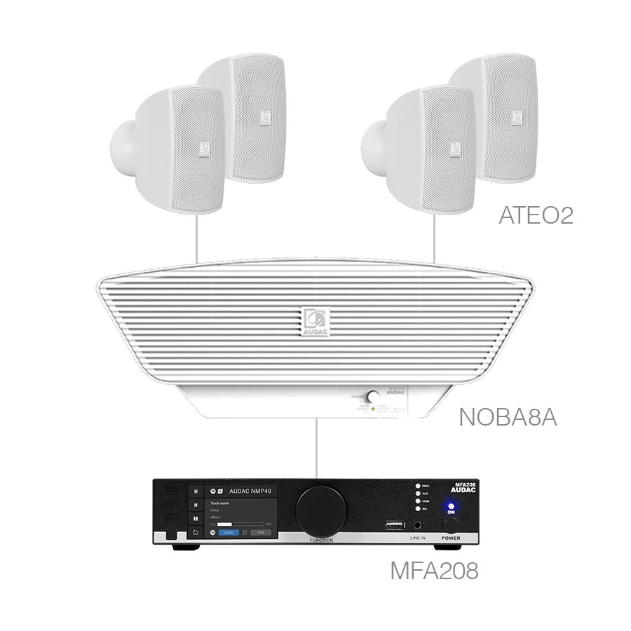 AUDAC - MENTO2.5/W - MFA208 + 4 x ATEO2 + 1 NOBA8A - White version