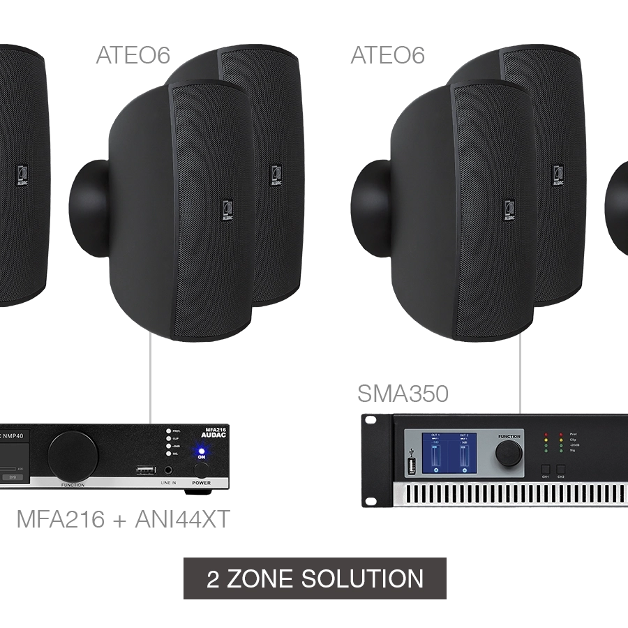 AUDAC - MENTO6.8/B - MFA216 + ANI44XT + 8 x ATEO6 + SMA350 - Black version