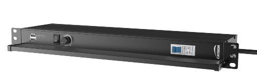CAYMON - PSR429F/B - 19" power distribution - 9 x French sockets - Light/USB/Fuse - Black version