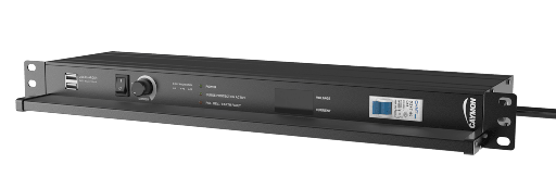 CAYMON - PSR528UK/B - 19" power distribution - 8 x UK sockets - Light/USB/Fuse/Surge/Display - Black version