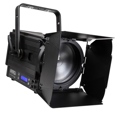 BRITEQ - BT-THEATRE 250EZ Mk3 - Very powerful 250Watt LED theater spot with motorized 11° to 58° zoom  and excellent very low noise cooling.  
Behaves like a halogen Fresnel, thanks to redshift / amber drift effect!