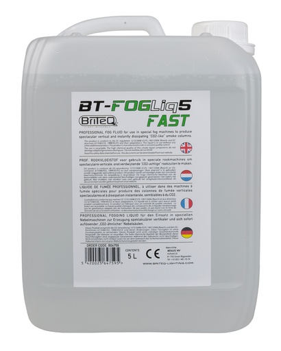 BRITEQ - BT-FOGLIQ5 FAST - Specially developed smoke liquid for optimal simulation of CO2 jets in vertical smoke machines