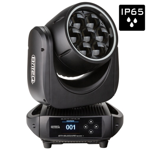 BRITEQ - BTI-BLIZZARD WASH1 - Extremely compact, lightweight and powerful IP65 outdoor + indoor moving wash using 7x 40W RGBL LEDs