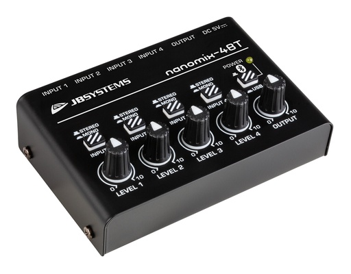 JB SYSTEMS - NANOMIX-4BT - Ultra-compact all-in-one unit: 4 channel line mixer / stereo audio interface / Bluetooth receiver