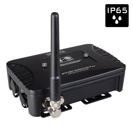 BRITEQ - WTR-DMX TRANSCEIVER IP Mk2 - Outdoor IP65 wireless DMX-transceiver (transmitter + receiver), compatible with both LumenRadio® and Wireless Solution®.  Robust enclosure for fixed install and stage applications.