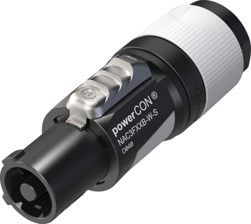 NEUTRIK - NAC3FXXB-W-S - Neutrik Powercon, Locking AC mains cable connector, keyed and color coded (grey) for power-out, screw terminal assembly, for cable diameters 6 - 12 mm