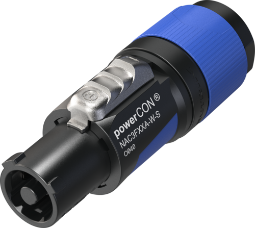 NEUTRIK - NAC3FXXA-W-S - Neutrik PowerCON, Locking AC mains cable connector, keyed and color coded (blue) for power-in, screw terminal assembly, for cable diameters 6 - 12 mm