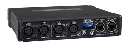 BRITEQ - BT-NODE24 Mk2 (5pin XLR) - High-speed ArtNet & sACN Node with 4 configurable DMX ports (XLR 5-pin), web interface and OLED display.  Compatible with DHCP, RDM and Gigabit Ethernet with PoE