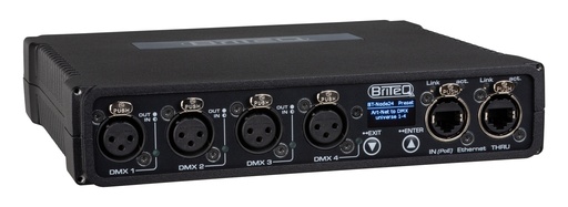 BRITEQ - BT-NODE24 Mk2 (3pin XLR) - High-speed ArtNet & sACN Node with 4 configurable DMX ports (XLR 3-pin), web interface and OLED display.  Compatible with DHCP, RDM and Gigabit Ethernet with PoE